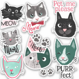 Cute funny cat faces pet scrapbook Sticker set