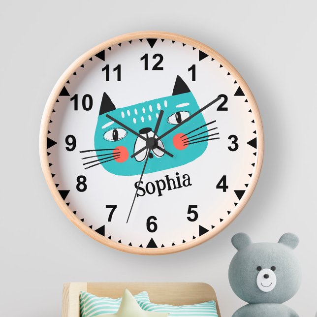 Cute funny cat for kids nursery clock (funny kitten clock for kids with name)