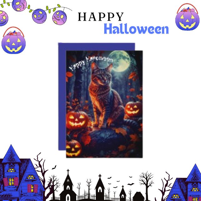 Cute Funny Cat Halloween Pumpkin  Holiday Card (Creator Uploaded)