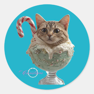 Cute & Funny Cat Ice Cream Holiday Sticker