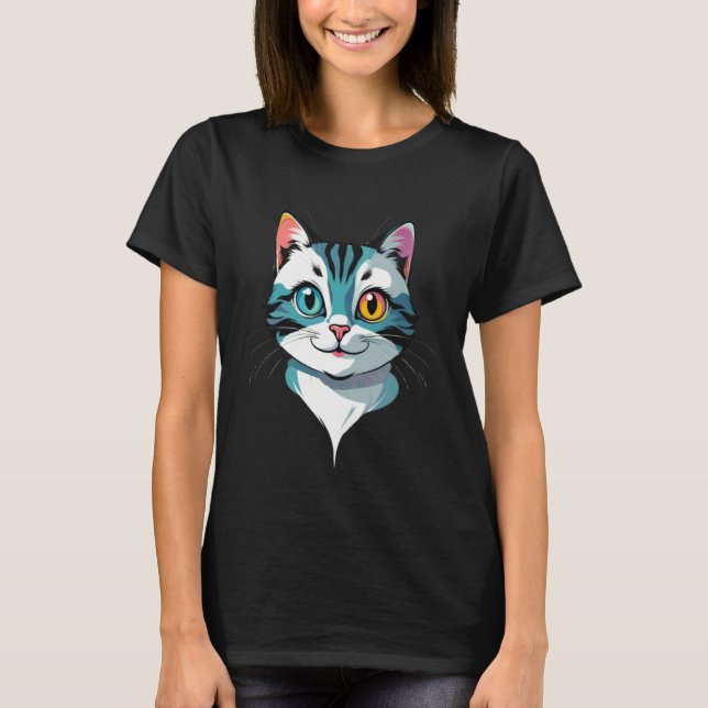Cute Funny Cat Kitten Face Lover T-Shirt (Front)