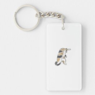 Cute Funny Cat Leg Up Grooming Hand Drawn Art Key Ring