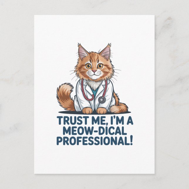 Cute Funny Cat Medical Pun Illustration Postcard (Front)