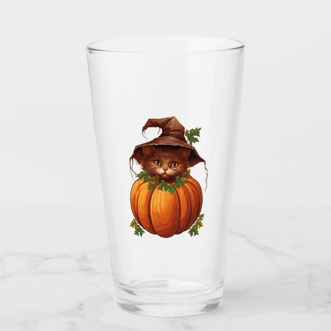 CUTE FUNNY CAT PUMPKIN GLASS (Front)