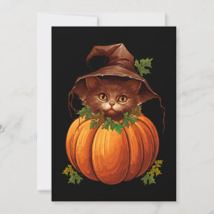 CUTE FUNNY CAT PUMPKIN INVITATION