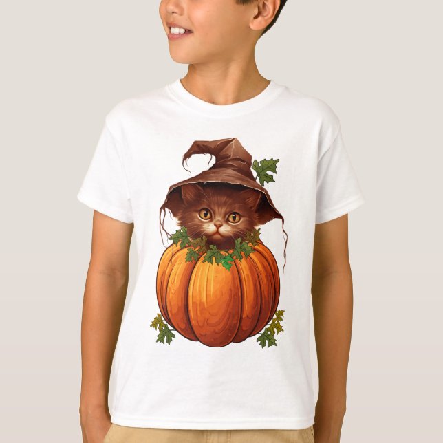 CUTE FUNNY CAT PUMPKIN T-Shirt (Front)