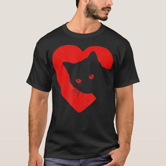Cute  Funny Cat Valentines Heart Graphic T-Shirt (Front)