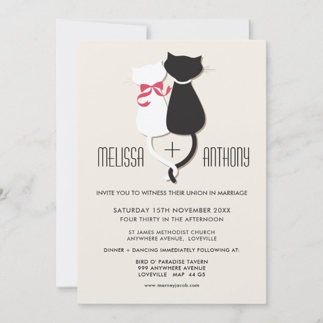 Cute Funny Cats Bride Groom Wedding Invitation (Front)