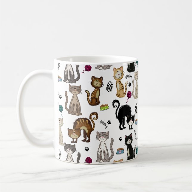 Cute Funny Cats Pattern Coffee Mug (Left)