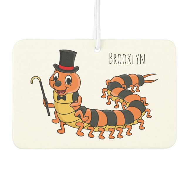 Cute funny centipede cartoon illustration car air freshener (Front)