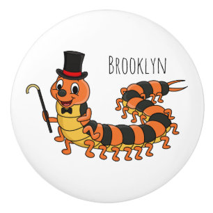 Cute funny centipede cartoon illustration ceramic knob