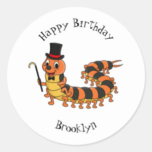 Cute funny centipede cartoon illustration  classic round sticker