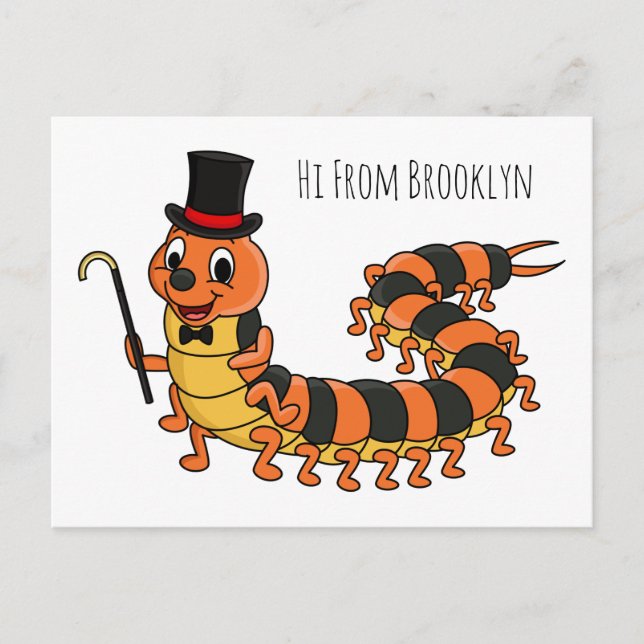 Cute funny centipede cartoon illustration  postcard (Front)