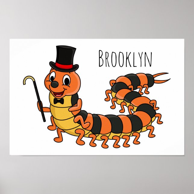 Cute funny centipede cartoon illustration poster (Front)