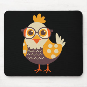 Cute Funny Chicken With Gles Farm Animal Retro Qui Mouse Pad