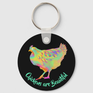 Cute Funny Chickens are Beautiful Psychedelic Art Key Ring
