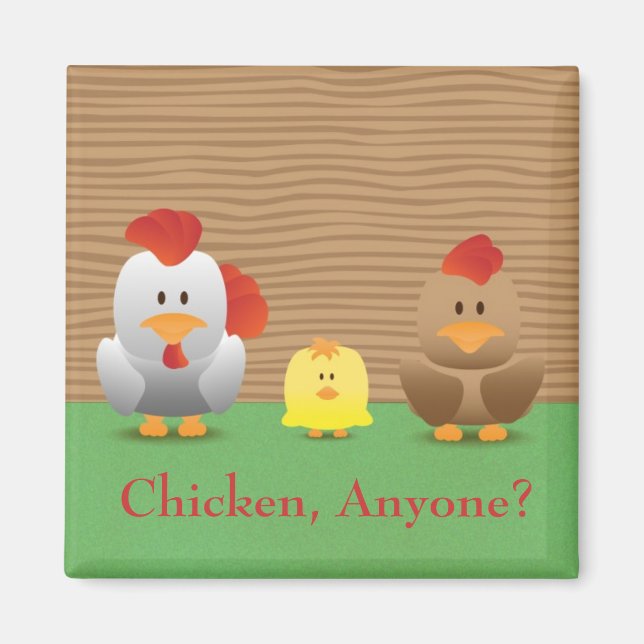 Cute Funny Chickens Cartoon Fridge Magnet (Front)