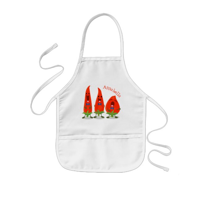 Cute funny chilli hot peppers trio cartoon kids apron (Front)