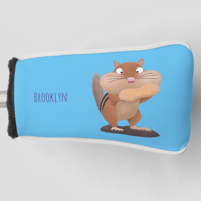 Cute funny chipmunk cartoon personalised golf head cover (Front)