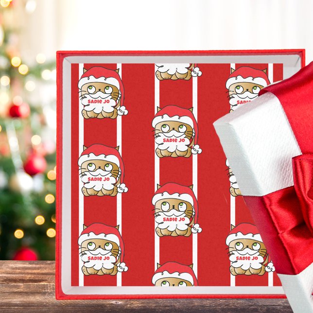 Cute Funny Christmas Cartoon Cat Personalised Bold Tissue Paper (Creator Uploaded)