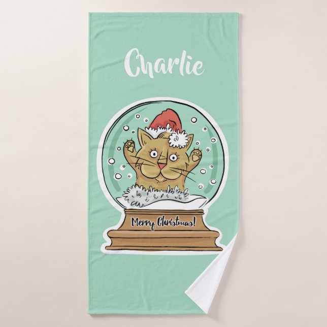 Cute Funny Christmas Cat custom name bath towel (Bath Towel)