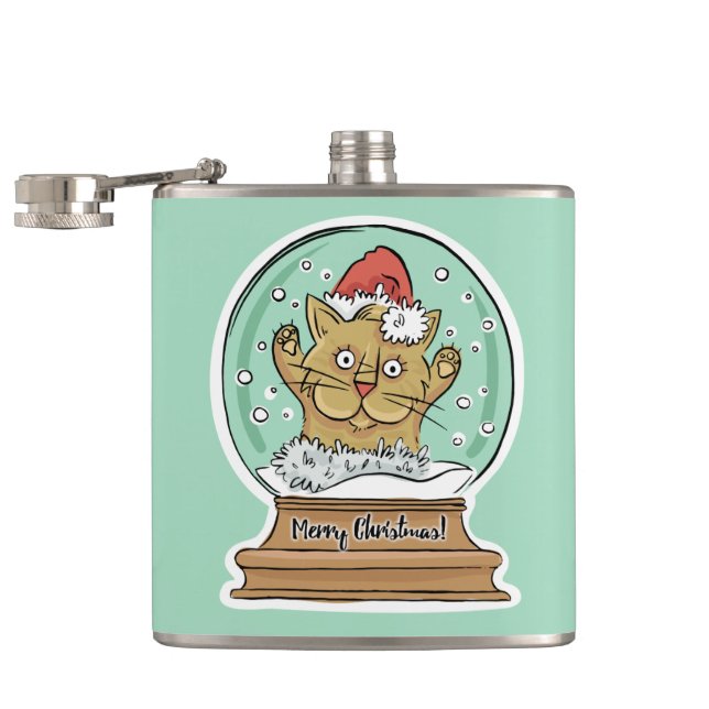 Cute Funny Christmas Cat custom name flask (Opened)
