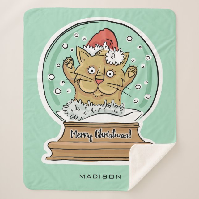 Cute Funny Christmas Cat custom name Sherpa Blanket (Front)