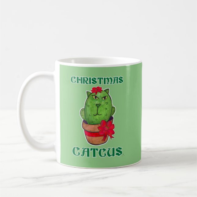 Cute Funny Christmas Catcus Holiday Cacti Art Coffee Mug (Left)