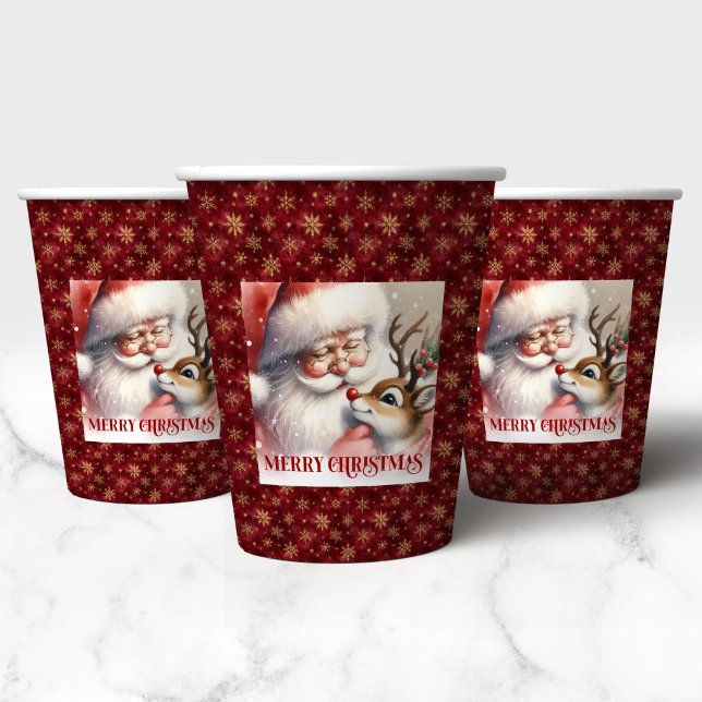 Cute Funny Christmas Cups Santa Claus and Rudolph (Cute Funny Christmas Cups Santa Claus and Rudolph)
