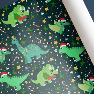 Cute Funny Christmas Dinosaurs Wrapping Paper