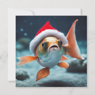 Cute Funny Christmas Fish with Santa Hat Holiday Card