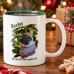 Cute Funny Christmas Pet Photo Name Two-Tone Coffee Mug