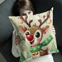 Cute Funny Christmas Reindeer Throw Pillow 