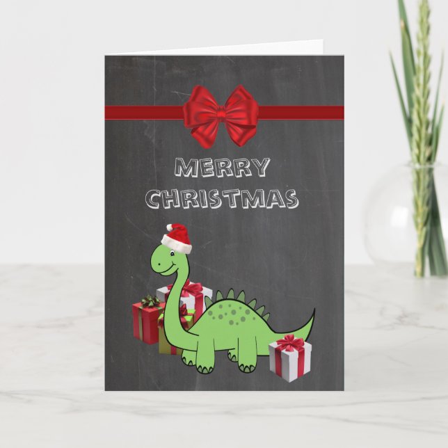Cute funny  Christmas Santa dinosaur Holiday Card (Front)