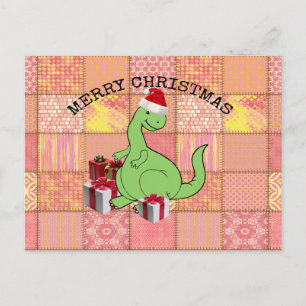 Cute funny Christmas Santa dinosaur Holiday Postcard