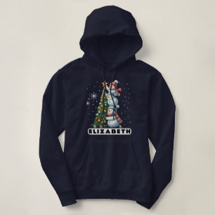 Cute & Funny Christmas Snowman Navy Blue Hoodie