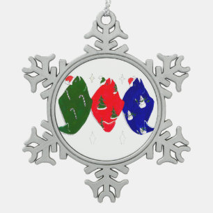 Cute Funny Christmas Tree Holiday Halibut Trio Snowflake Pewter Christmas Ornament