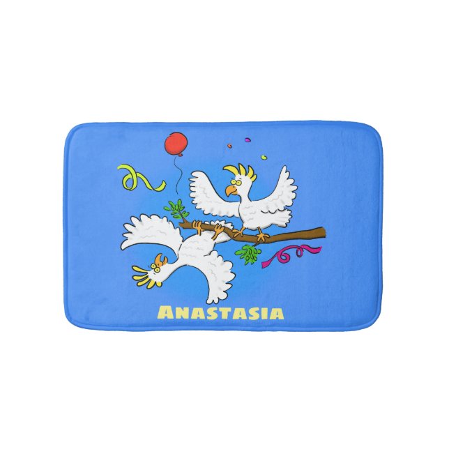 Cute funny cockatoo birds cartoon bath mat (Front)