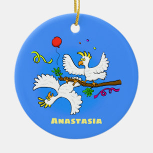 Cute funny cockatoo birds cartoon ceramic tree decoration