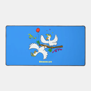 Cute funny cockatoo birds cartoon desk mat