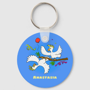 Cute funny cockatoo birds cartoon key ring