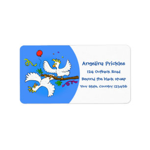 Cute funny cockatoo birds cartoon label