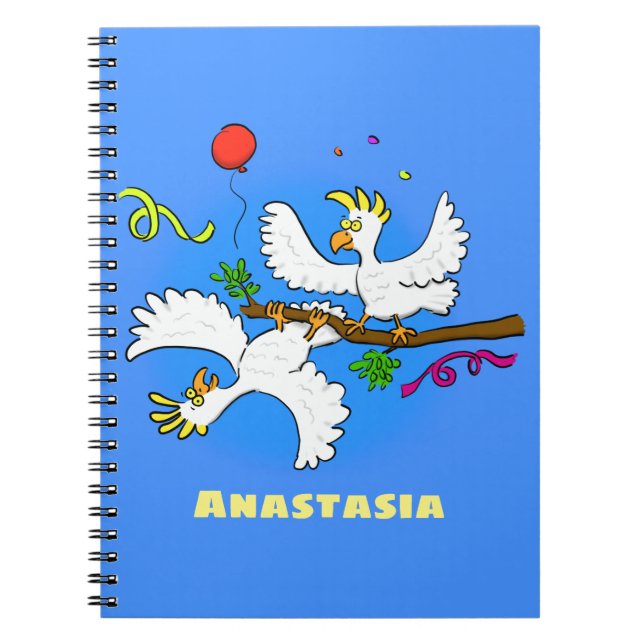 Cute funny cockatoo birds cartoon notebook (Front)