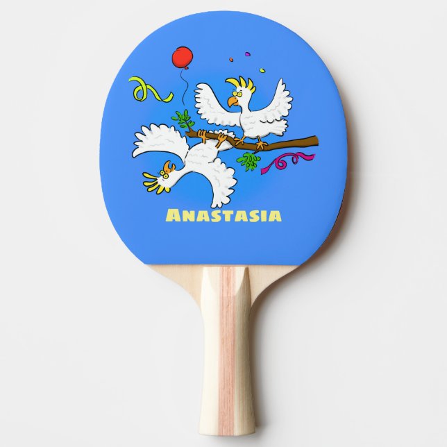 Cute funny cockatoo birds cartoon ping pong paddle (Front)