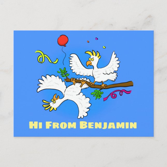 Cute funny cockatoo birds cartoon postcard (Front)