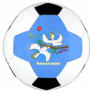 Cute funny cockatoo birds cartoon soccer ball