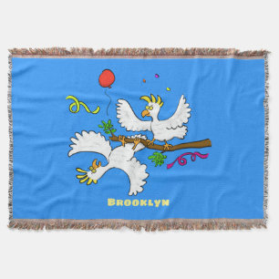 Cute funny cockatoo birds cartoon throw blanket