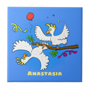 Cute funny cockatoo birds cartoon tile