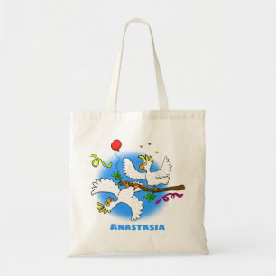 Cute funny cockatoo birds cartoon tote bag