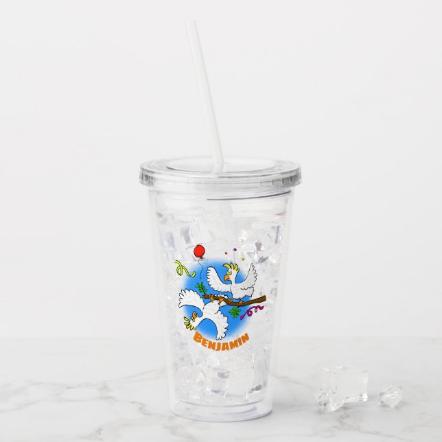 Cute funny cockatoo birds party cartoon acrylic tumbler (Front Ice)